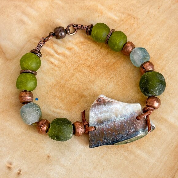 Handmade Jewelry - Handmade Ceramic Bracelet | Recycled Glass Beads